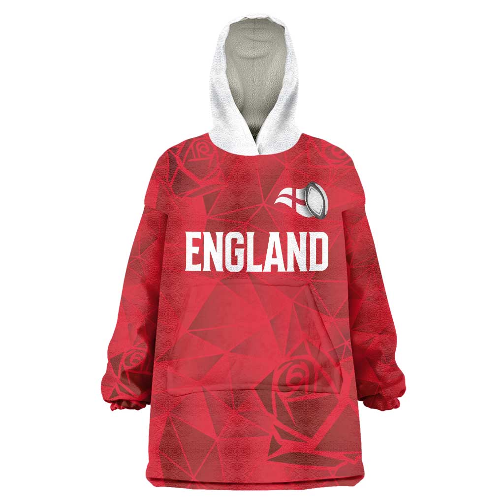 Custom England Rugby Wearable Blanket Hoodie Roses Geometric Sport