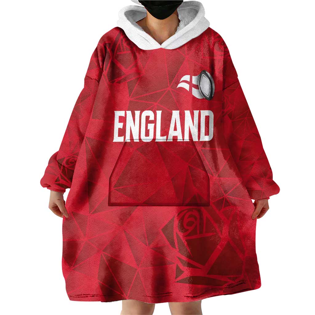 Custom England Rugby Wearable Blanket Hoodie Roses Geometric Sport
