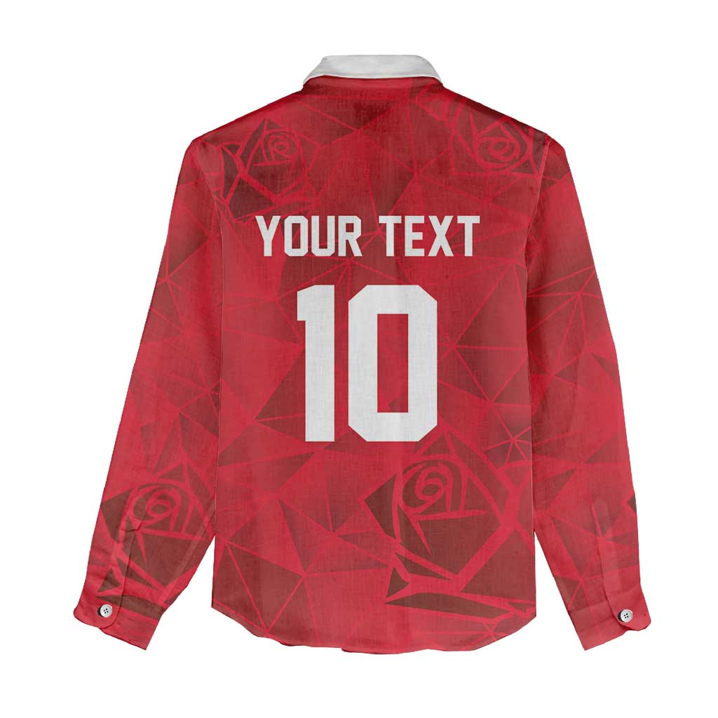 Custom England Rugby Women Casual Shirt Roses Geometric Sport
