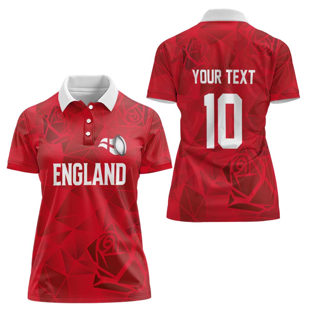 Custom England Rugby Women Polo Shirt Roses Geometric Sport