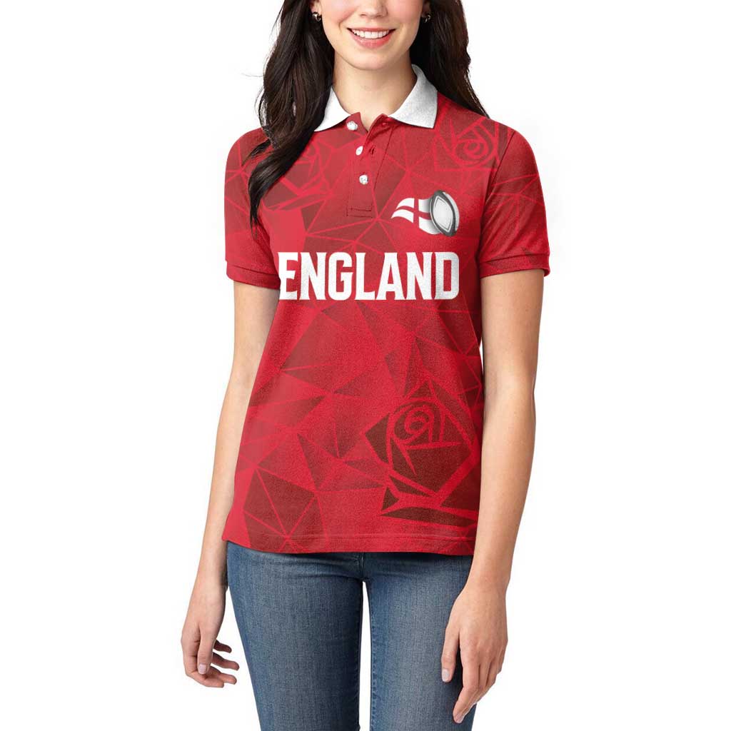 Custom England Rugby Women Polo Shirt Roses Geometric Sport