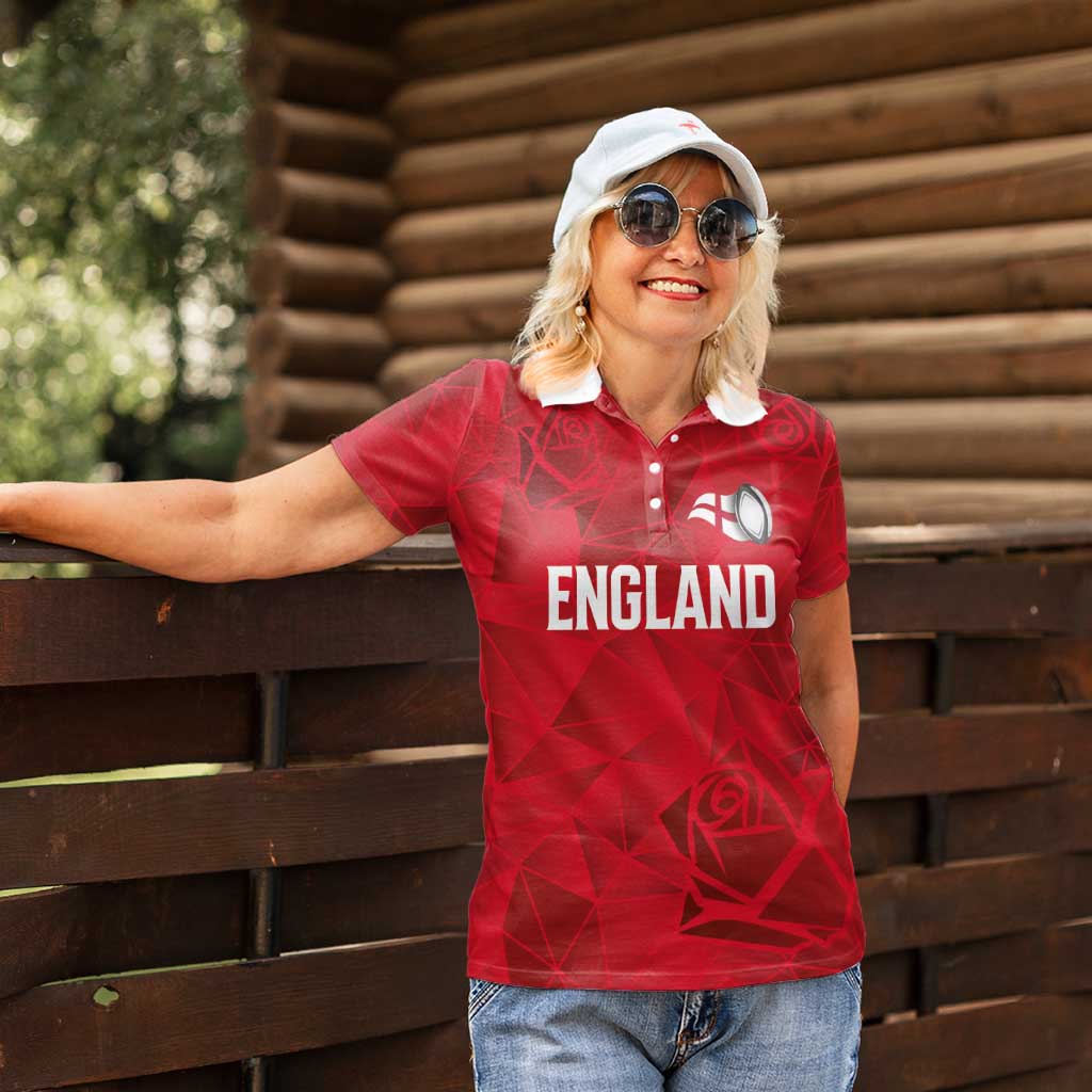 Custom England Rugby Women Polo Shirt Roses Geometric Sport