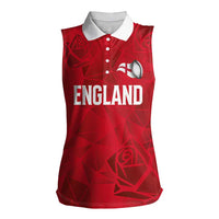 Custom England Rugby Women Sleeveless Polo Shirt Roses Geometric Sport