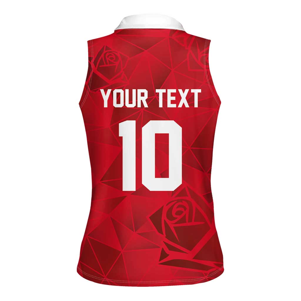 Custom England Rugby Women Sleeveless Polo Shirt Roses Geometric Sport