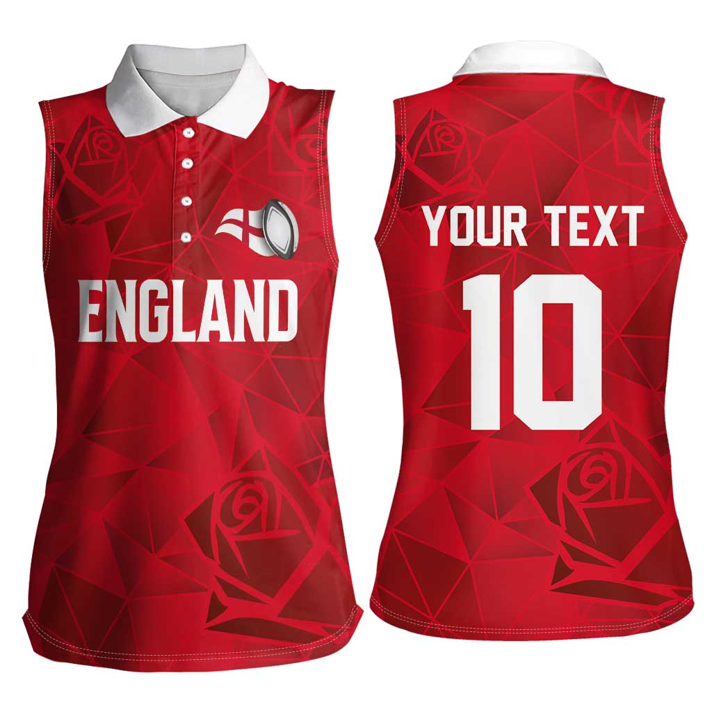 Custom England Rugby Women Sleeveless Polo Shirt Roses Geometric Sport