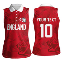 Custom England Rugby Women Sleeveless Polo Shirt Roses Geometric Sport