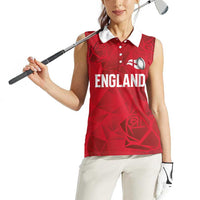 Custom England Rugby Women Sleeveless Polo Shirt Roses Geometric Sport