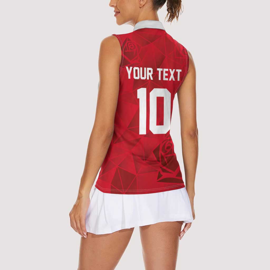 Custom England Rugby Women Sleeveless Polo Shirt Roses Geometric Sport