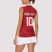 Custom England Rugby Women Sleeveless Polo Shirt Roses Geometric Sport