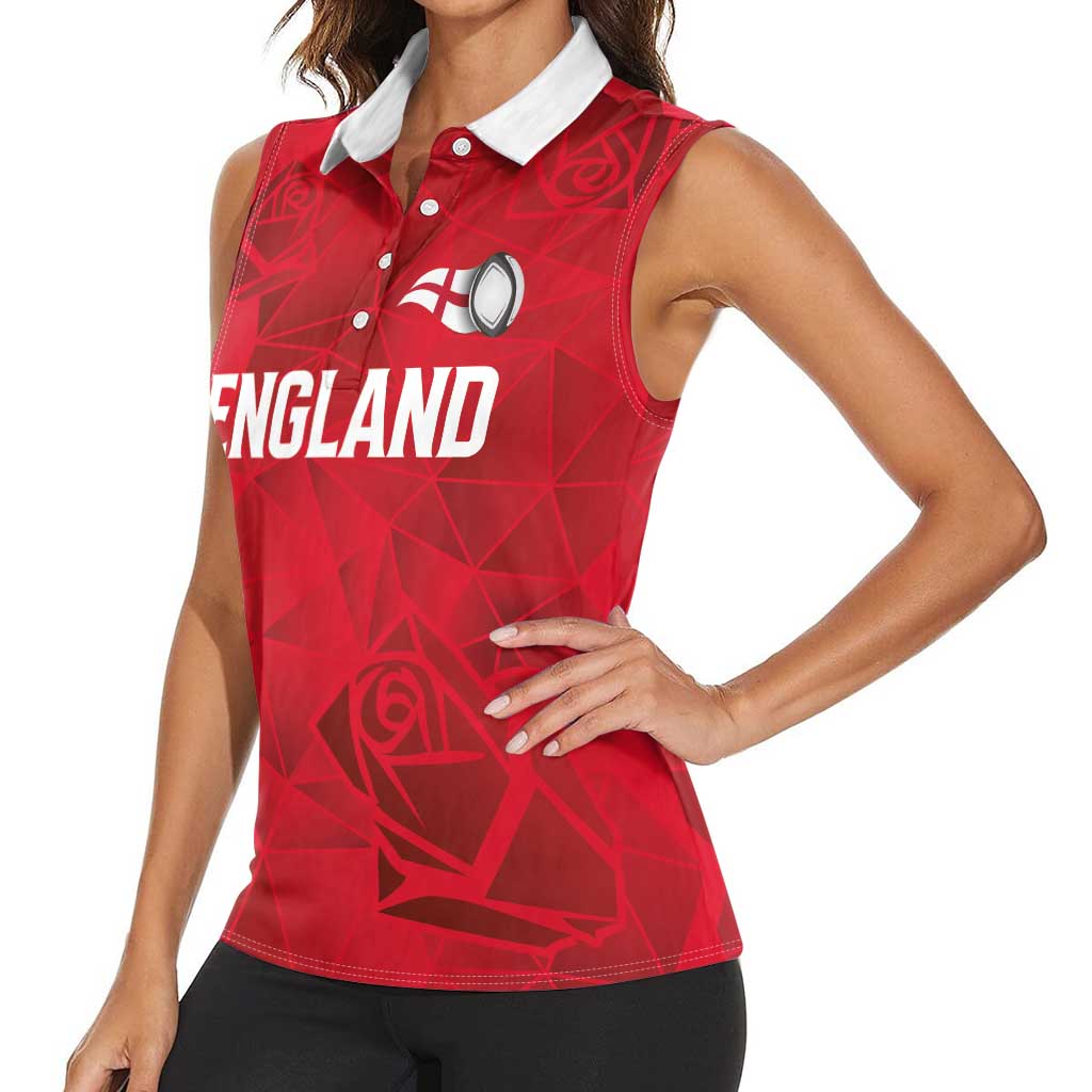 Custom England Rugby Women Sleeveless Polo Shirt Roses Geometric Sport