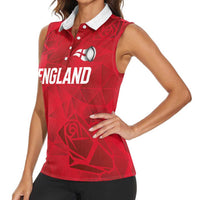 Custom England Rugby Women Sleeveless Polo Shirt Roses Geometric Sport