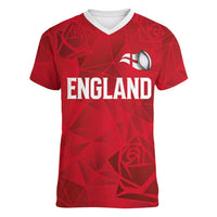 Custom England Rugby Women V-Neck T-Shirt Roses Geometric Sport