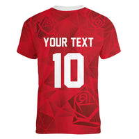 Custom England Rugby Women V-Neck T-Shirt Roses Geometric Sport