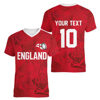 Custom England Rugby Women V-Neck T-Shirt Roses Geometric Sport