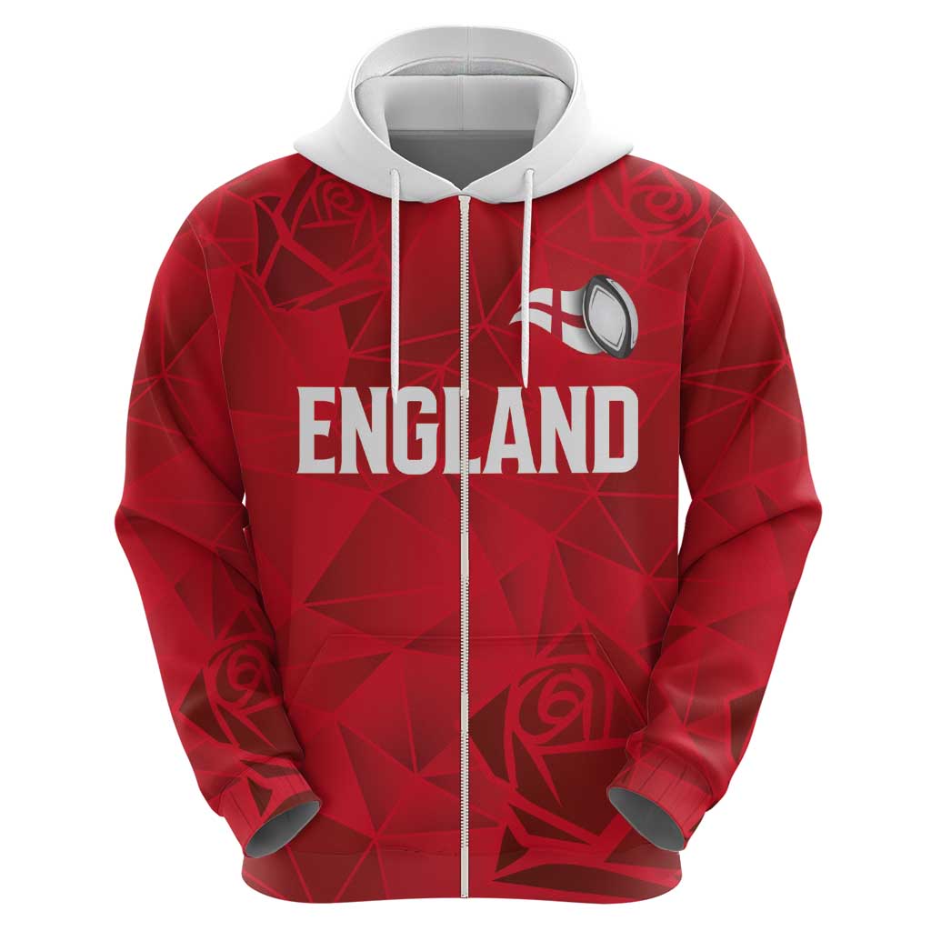 Custom England Rugby Zip Hoodie Roses Geometric Sport