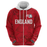 Custom England Rugby Zip Hoodie Roses Geometric Sport