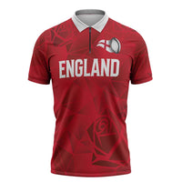 Custom England Rugby Zipper Polo Shirt Roses Geometric Sport