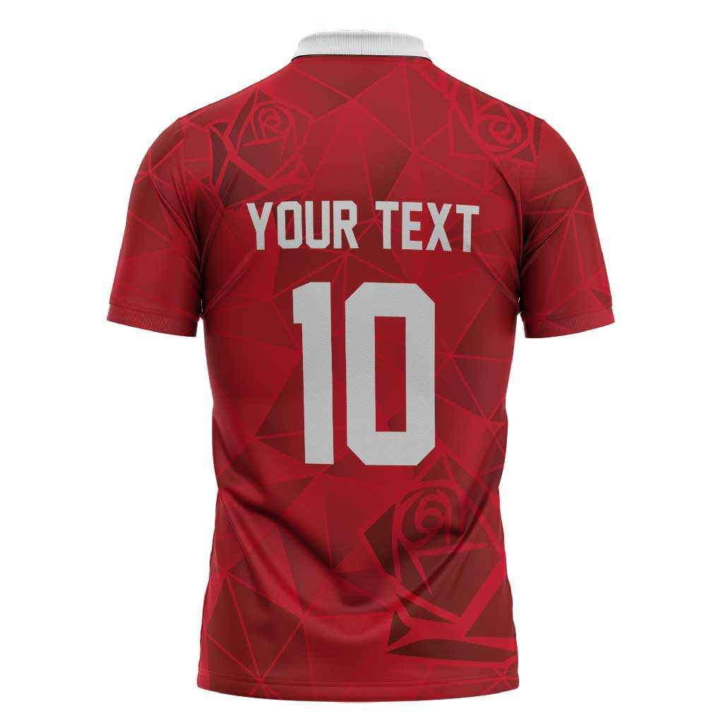 Custom England Rugby Zipper Polo Shirt Roses Geometric Sport