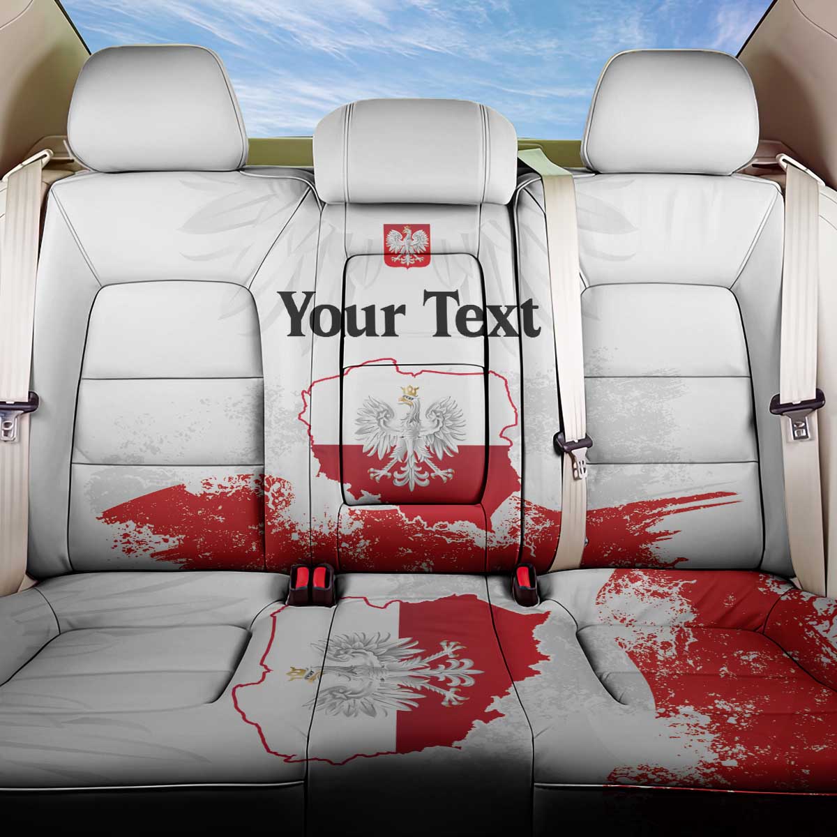 Personalized Polish National Flag Day Back Car Seat Cover Polska White Eagle Grunge Style