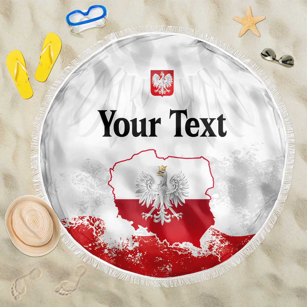 Personalized Polish National Flag Day Beach Blanket Polska White Eagle Grunge Style