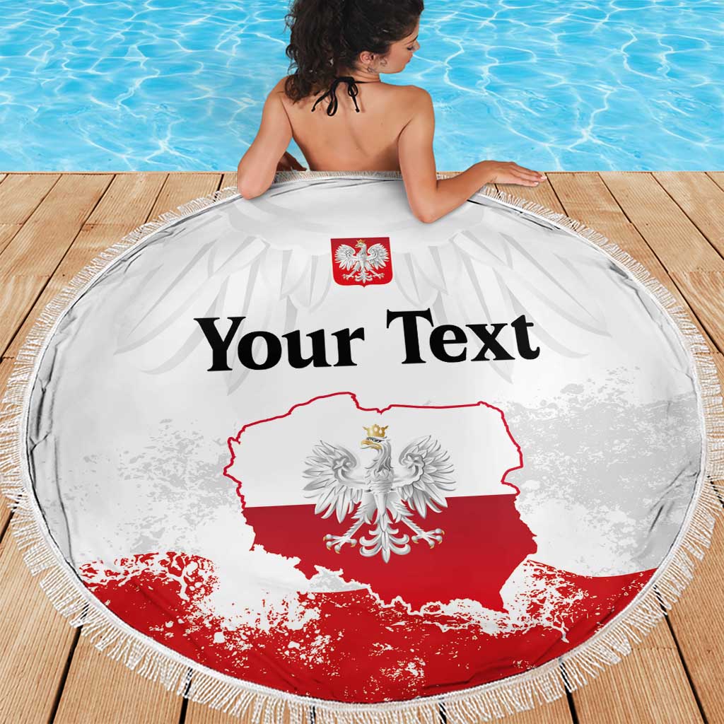 Personalized Polish National Flag Day Beach Blanket Polska White Eagle Grunge Style
