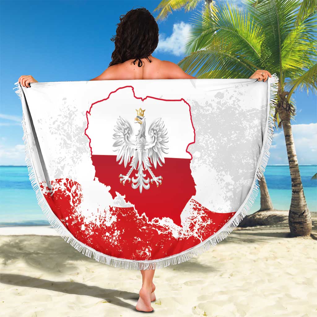 Personalized Polish National Flag Day Beach Blanket Polska White Eagle Grunge Style