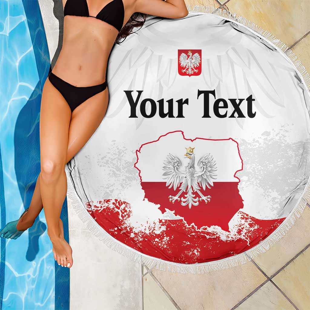 Personalized Polish National Flag Day Beach Blanket Polska White Eagle Grunge Style