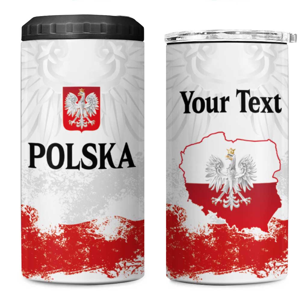 Personalized Polish National Flag Day 4 in 1 Can Cooler Tumbler Polska White Eagle Grunge Style