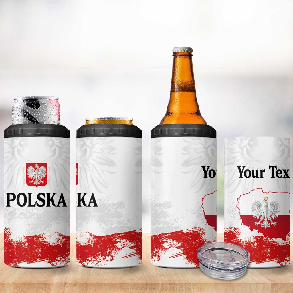 Personalized Polish National Flag Day 4 in 1 Can Cooler Tumbler Polska White Eagle Grunge Style
