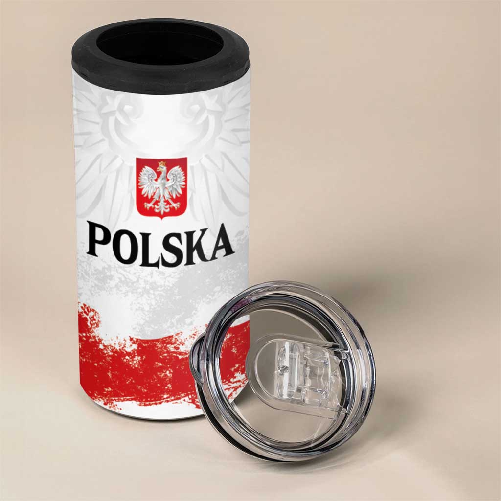 Personalized Polish National Flag Day 4 in 1 Can Cooler Tumbler Polska White Eagle Grunge Style
