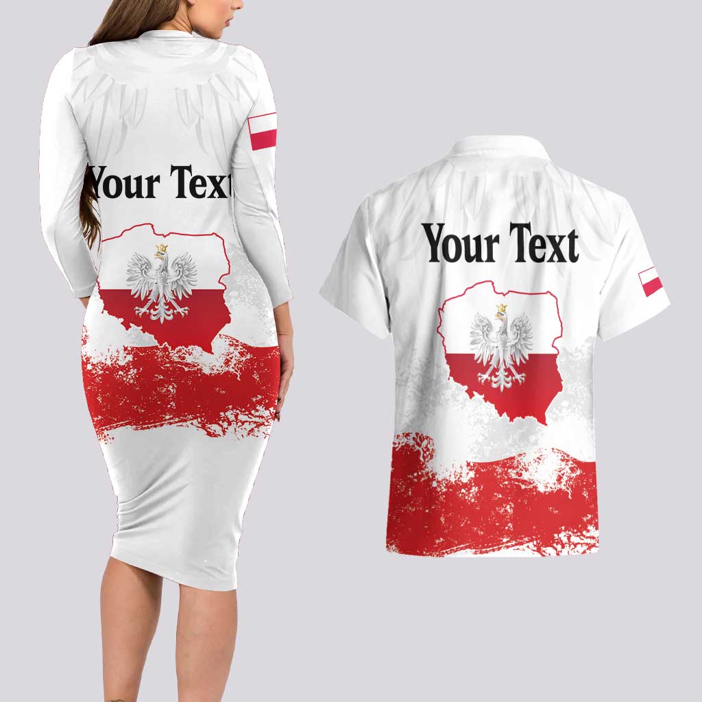 Personalized Polish National Flag Day Couples Matching Long Sleeve Bodycon Dress and Hawaiian Shirt Polska White Eagle Grunge Style