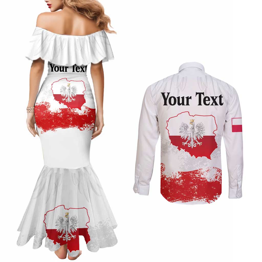 Personalized Polish National Flag Day Couples Matching Mermaid Dress and Long Sleeve Button Shirt Polska White Eagle Grunge Style