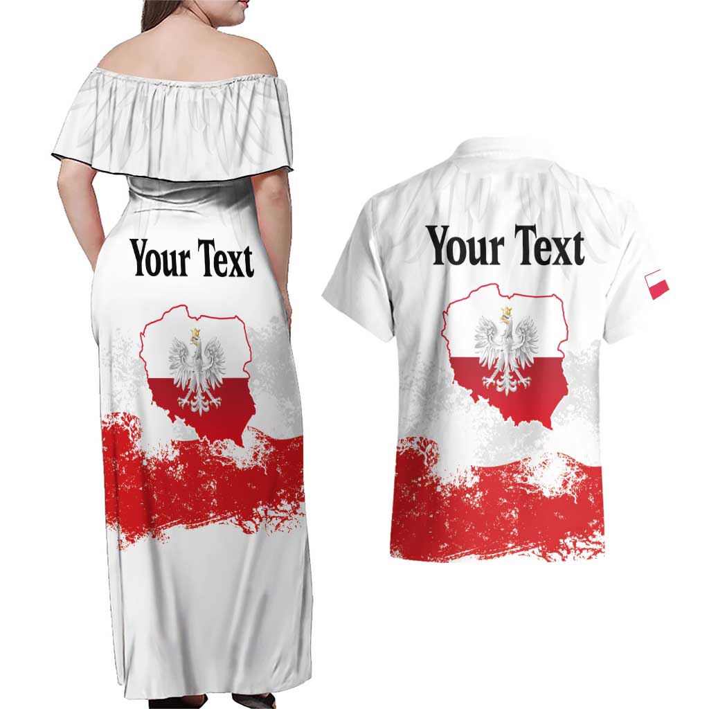 Personalized Polish National Flag Day Couples Matching Off Shoulder Maxi Dress and Hawaiian Shirt Polska White Eagle Grunge Style