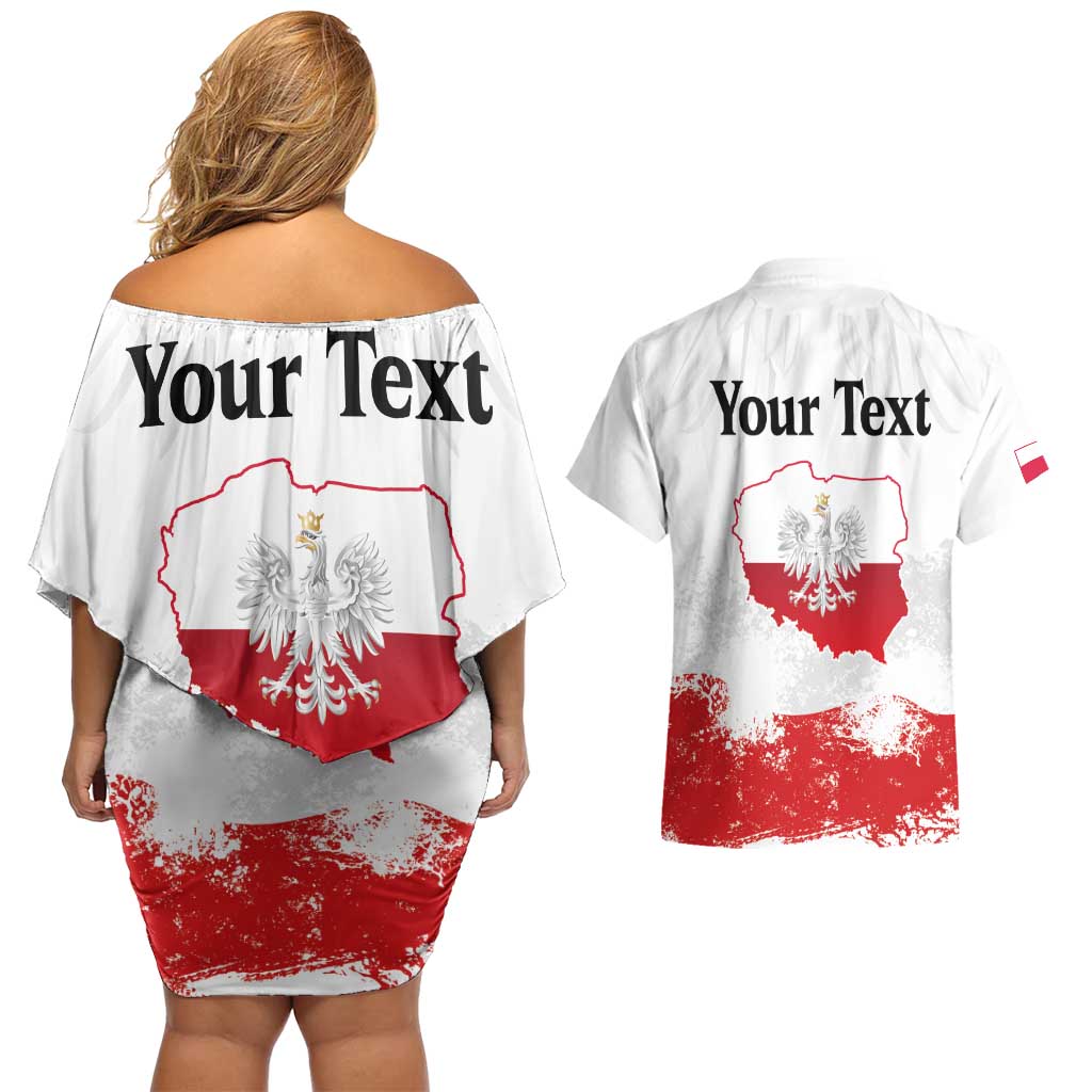 Personalized Polish National Flag Day Couples Matching Off Shoulder Short Dress and Hawaiian Shirt Polska White Eagle Grunge Style