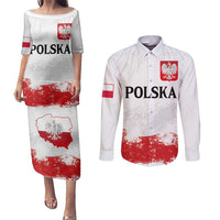 Personalized Polish National Flag Day Couples Matching Puletasi and Long Sleeve Button Shirt Polska White Eagle Grunge Style