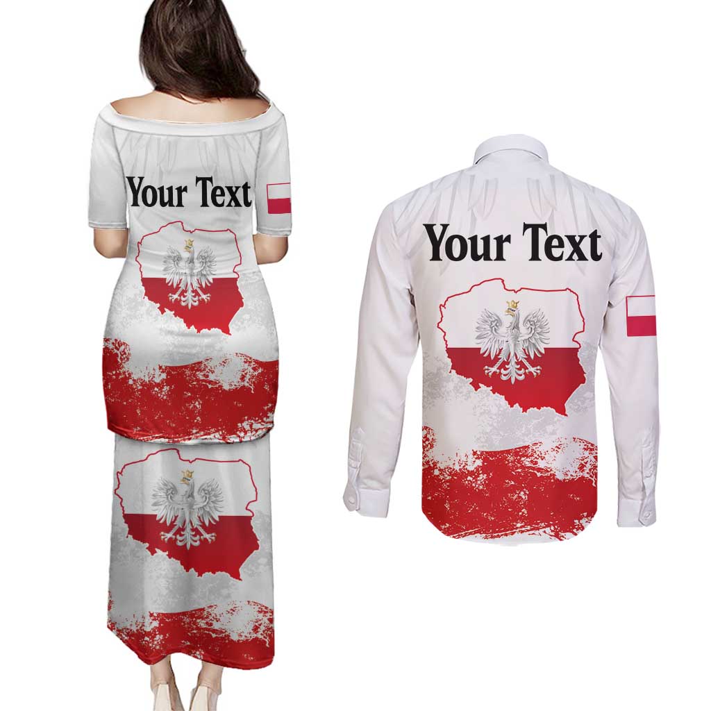 Personalized Polish National Flag Day Couples Matching Puletasi and Long Sleeve Button Shirt Polska White Eagle Grunge Style