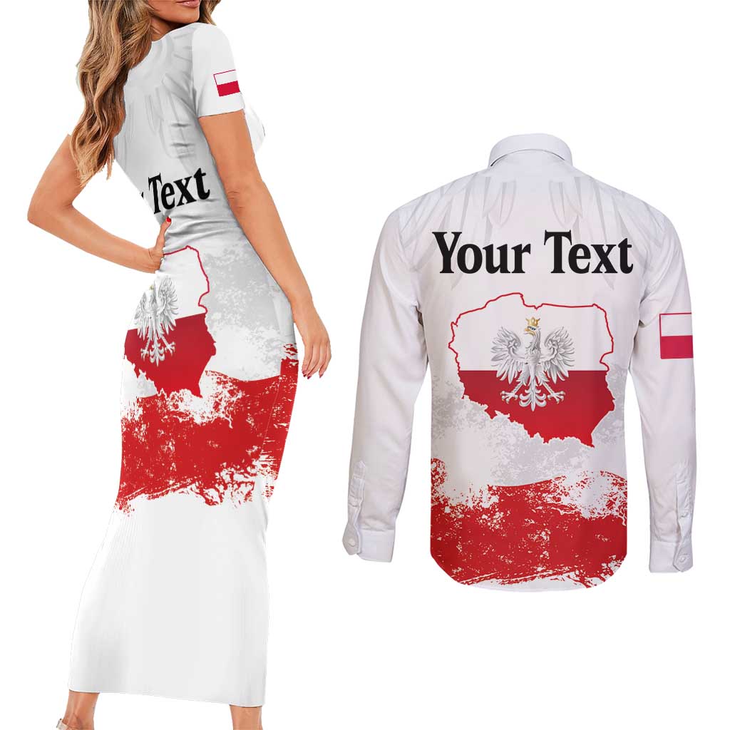 Personalized Polish National Flag Day Couples Matching Short Sleeve Bodycon Dress and Long Sleeve Button Shirt Polska White Eagle Grunge Style