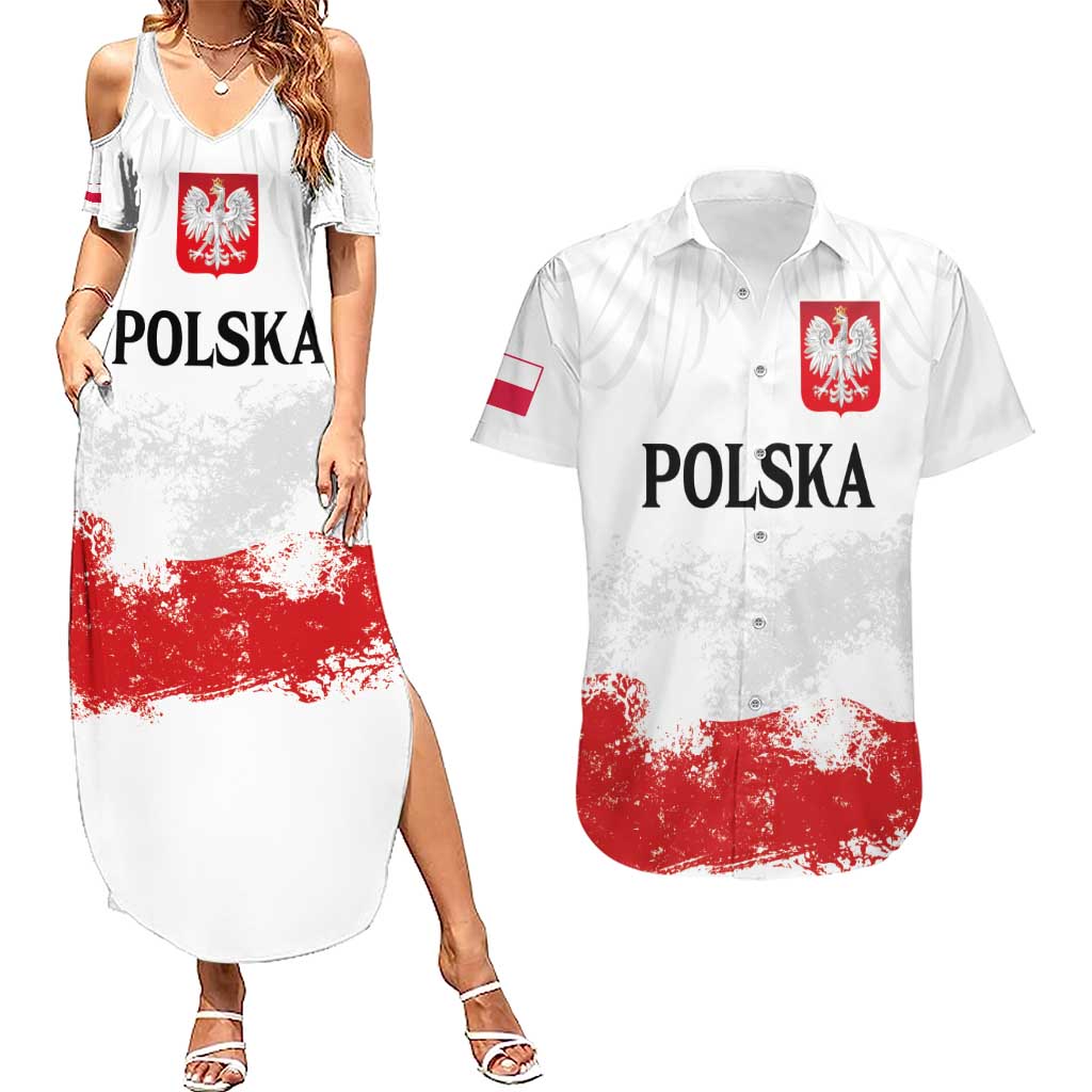 Personalized Polish National Flag Day Couples Matching Summer Maxi Dress and Hawaiian Shirt Polska White Eagle Grunge Style