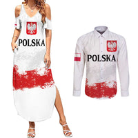 Personalized Polish National Flag Day Couples Matching Summer Maxi Dress and Long Sleeve Button Shirt Polska White Eagle Grunge Style