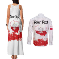 Personalized Polish National Flag Day Couples Matching Tank Maxi Dress and Long Sleeve Button Shirt Polska White Eagle Grunge Style