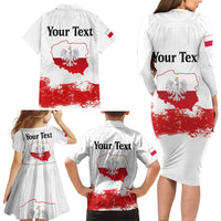Personalized Polish National Flag Day Family Matching Long Sleeve Bodycon Dress and Hawaiian Shirt Polska White Eagle Grunge Style