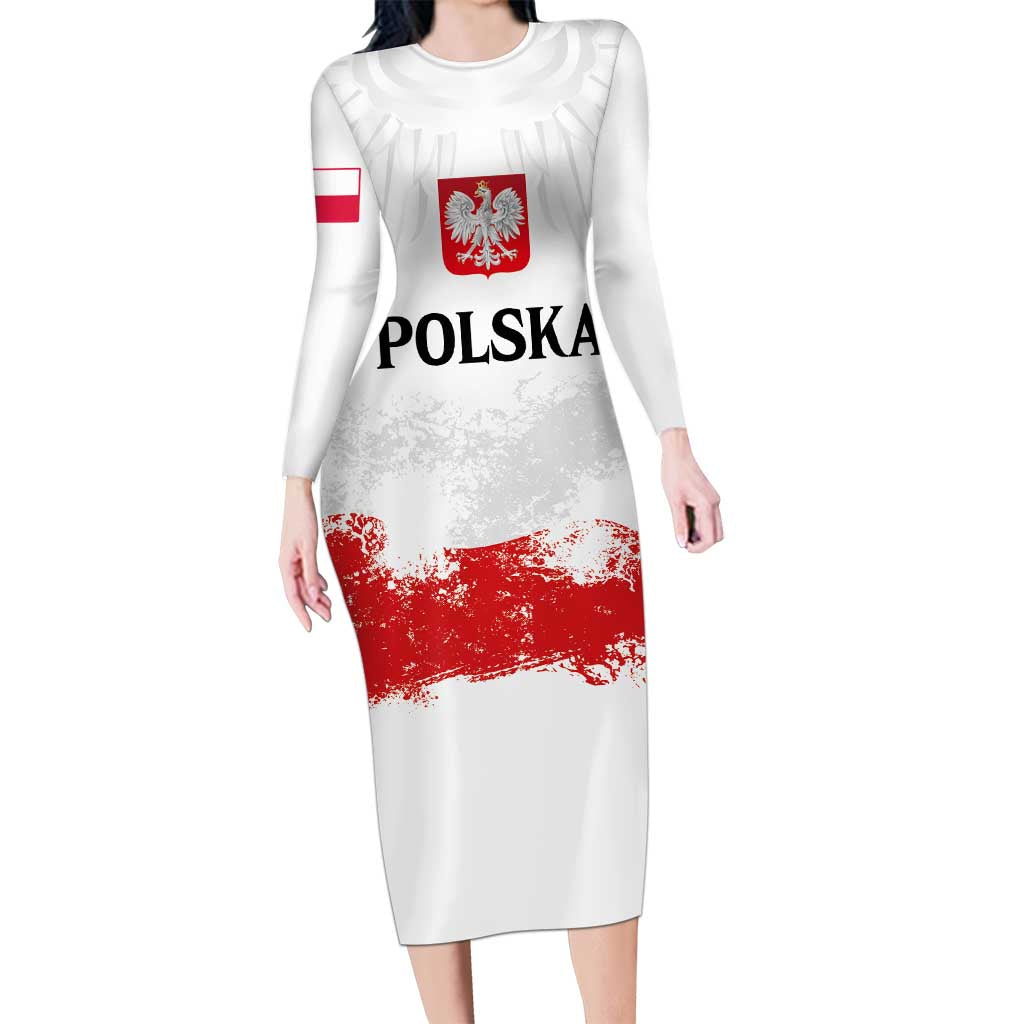 Personalized Polish National Flag Day Family Matching Long Sleeve Bodycon Dress and Hawaiian Shirt Polska White Eagle Grunge Style