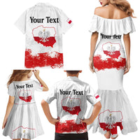 Personalized Polish National Flag Day Family Matching Mermaid Dress and Hawaiian Shirt Polska White Eagle Grunge Style