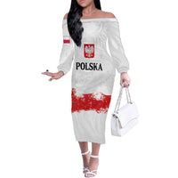 Personalized Polish National Flag Day Family Matching Off The Shoulder Long Sleeve Dress and Hawaiian Shirt Polska White Eagle Grunge Style
