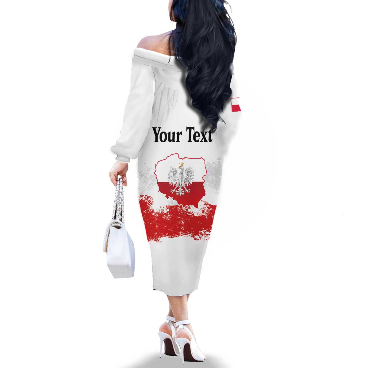 Personalized Polish National Flag Day Family Matching Off The Shoulder Long Sleeve Dress and Hawaiian Shirt Polska White Eagle Grunge Style