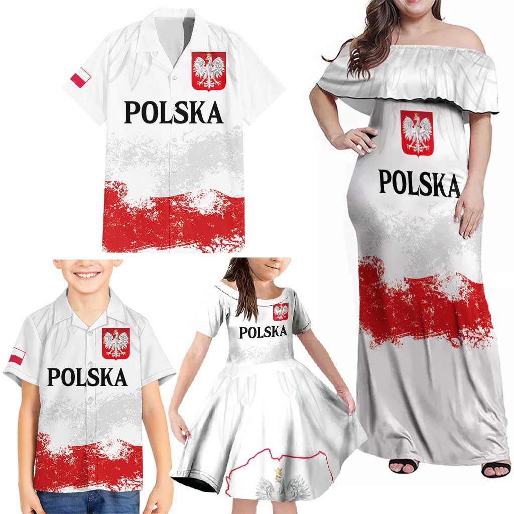 Personalized Polish National Flag Day Family Matching Off Shoulder Maxi Dress and Hawaiian Shirt Polska White Eagle Grunge Style