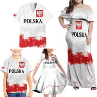Personalized Polish National Flag Day Family Matching Off Shoulder Maxi Dress and Hawaiian Shirt Polska White Eagle Grunge Style