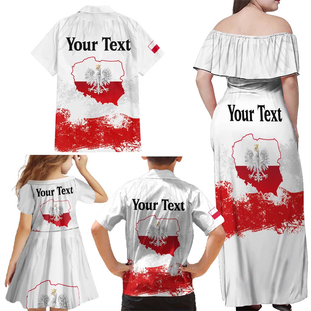 Personalized Polish National Flag Day Family Matching Off Shoulder Maxi Dress and Hawaiian Shirt Polska White Eagle Grunge Style