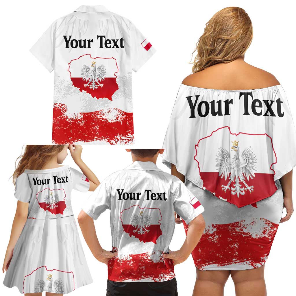 Personalized Polish National Flag Day Family Matching Off Shoulder Short Dress and Hawaiian Shirt Polska White Eagle Grunge Style