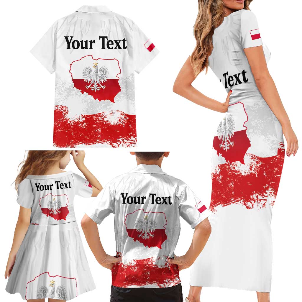 Personalized Polish National Flag Day Family Matching Short Sleeve Bodycon Dress and Hawaiian Shirt Polska White Eagle Grunge Style